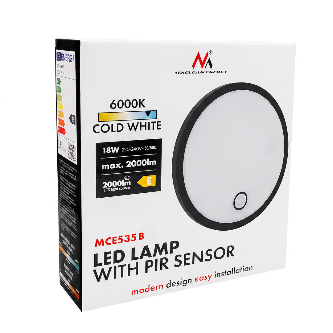 Maclean LED lampa s senzorom pokreta, PIR senzorom, crna, 10W/15W/18W, IP65, temperaturu boje podesivu na 3000/4000/6000K, MCE535 B
