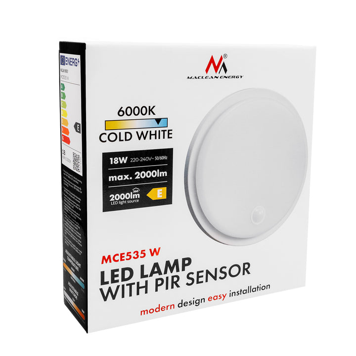 Maclean LED lampa s senzorom pokreta, PIR senzorom, bijela, 10W/15W/18W, IP65, temperaturu boje podesivu na 3000K/4000K/6000K, MCE535 W