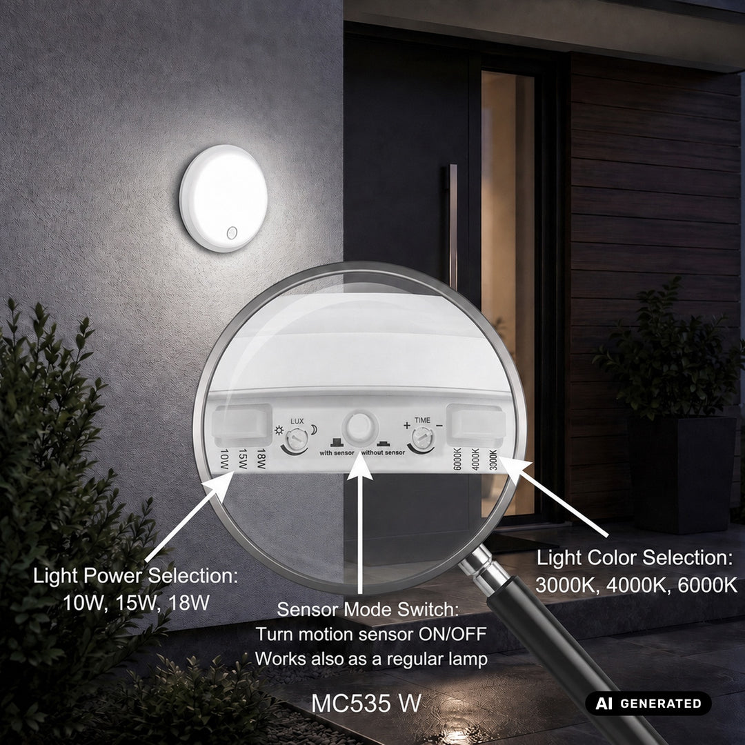 Maclean LED lampa s senzorom pokreta, PIR senzorom, bijela, 10W/15W/18W, IP65, temperaturu boje podesivu na 3000K/4000K/6000K, MCE535 W