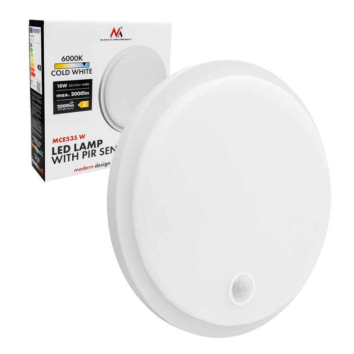 Maclean LED lampa s senzorom pokreta, PIR senzorom, bijela, 10W/15W/18W, IP65, temperaturu boje podesivu na 3000K/4000K/6000K, MCE535 W