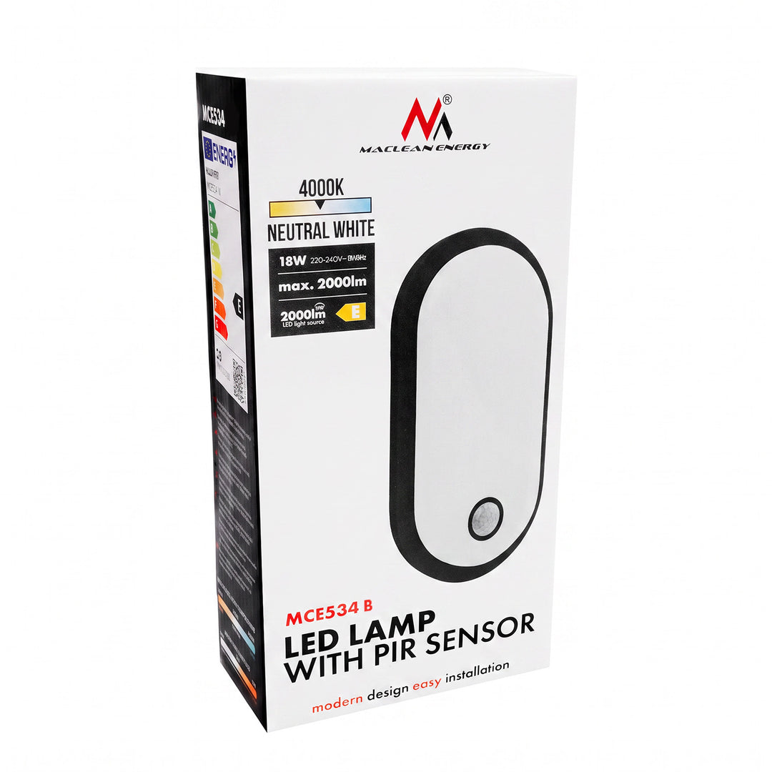 Maclean LED lampa s senzorom pokreta, PIR senzorom, crna, 10W/15W/18W, IP65, temperaturu boje podesivu na 3000K/4000K/6000K, MCE534 B