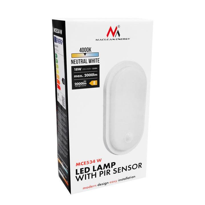 Maclean LED lampa s senzorom pokreta, PIR senzorom, bijela, 10W/15W/18W, IP65, temperaturu boje podesivu na 3000K/4000K/6000K, MCE534 W