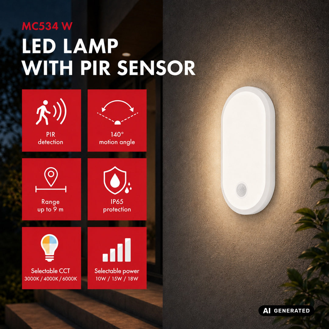 Maclean LED lampa s senzorom pokreta, PIR senzorom, bijela, 10W/15W/18W, IP65, temperaturu boje podesivu na 3000K/4000K/6000K, MCE534 W