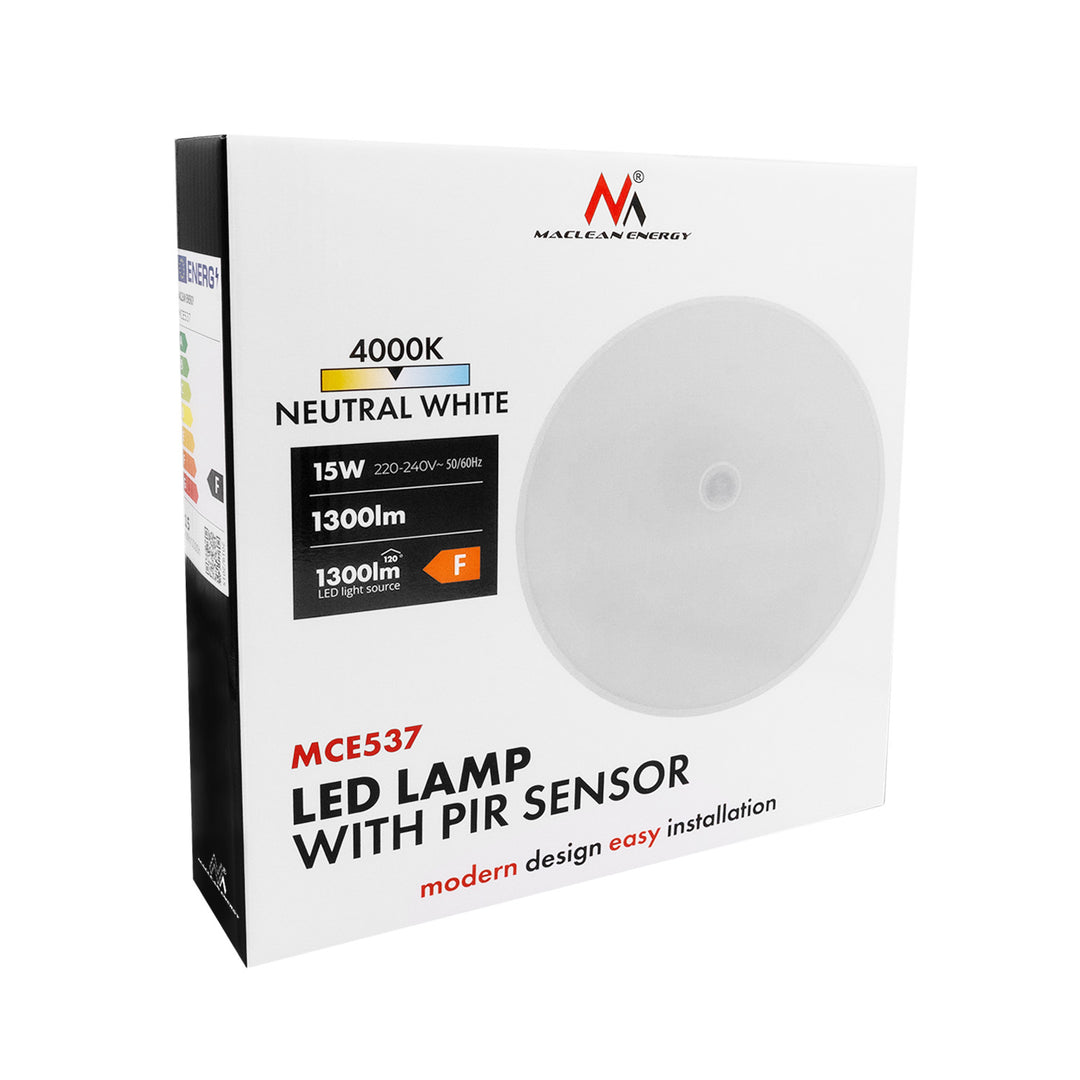 Stropna LED svjetiljka Maclean s PIR senzorom, 15 W, 1300 lm, IP54, 220–240 V~ 50/60 Hz, MCE537