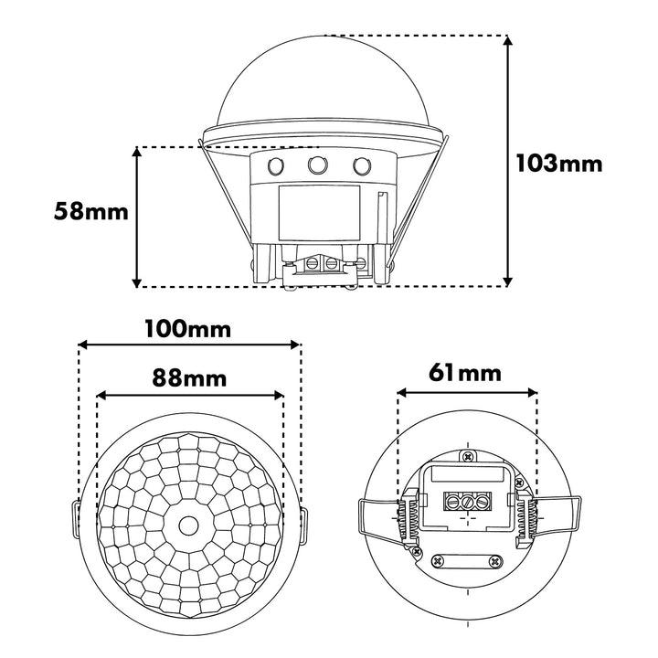 Maclean PIR detektor prisutnosti, ugradbeni, domet detekcije 10×40 m, 1000 W/2000 W, 220–240 V AC, 50/60 Hz, IP54, MCE822