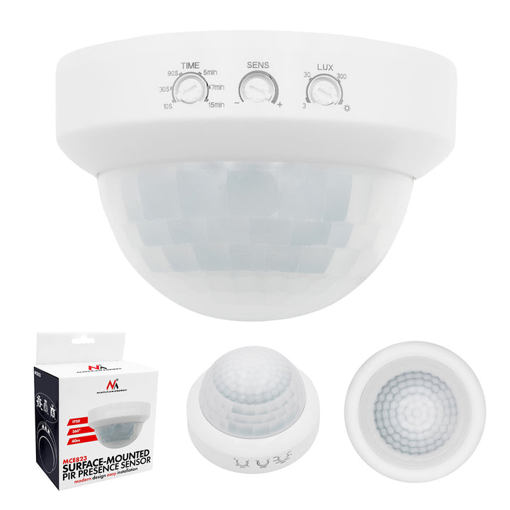 Maclean PIR detektor prisutnosti, površinski montiran, domet 10x40 m, 1000 W/2000 W, 220–240 V AC, 50/60 Hz, MCE823
