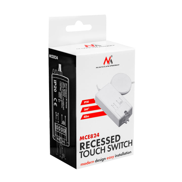 Maclean dodirno prekidače u ravnini, <40 mm, 110–240 V AC, maksimalno opterećenje 600 W za LED, MCE824