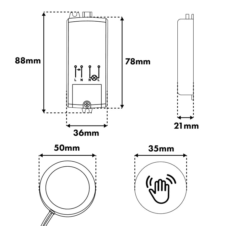 Maclean dodirno prekidače u ravnini, <40 mm, 110–240 V AC, maksimalno opterećenje 600 W za LED, MCE824