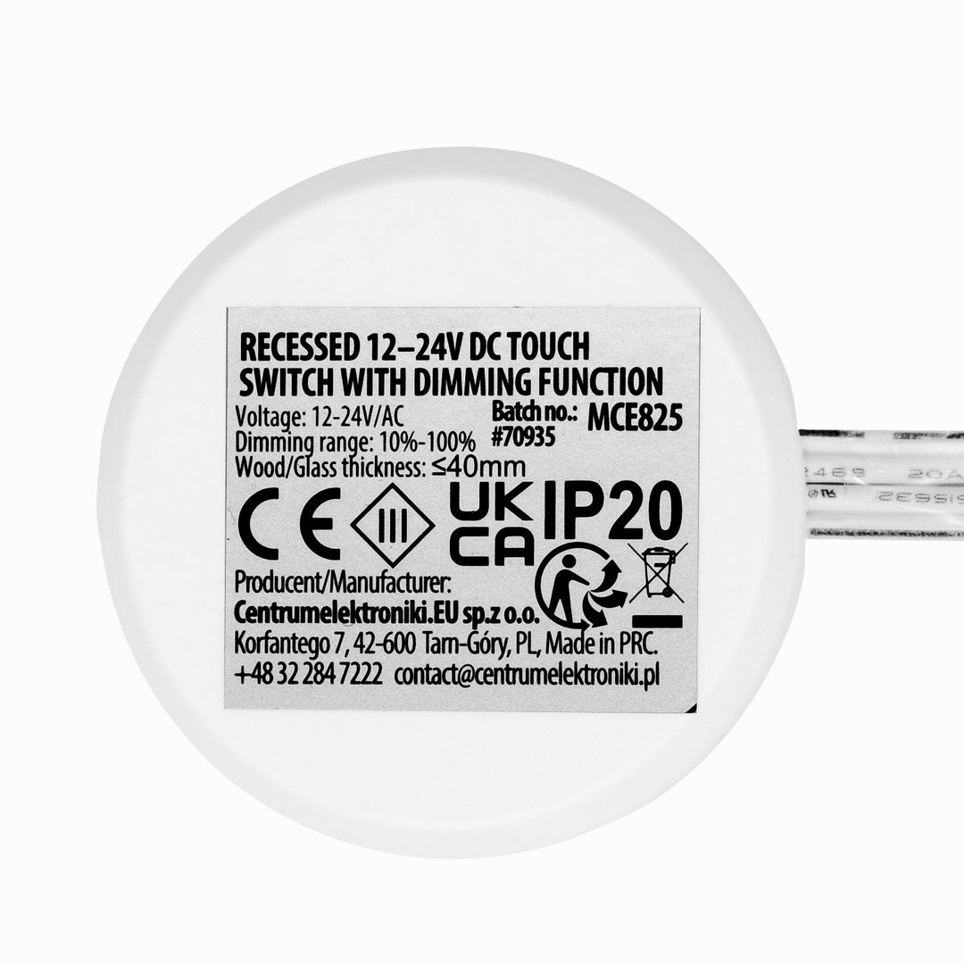 Maclean dodirno prekidače za ugradnju u ravninu, <40 mm, 12–24 V DC, max. opterećenje 48/96 W, MCE825