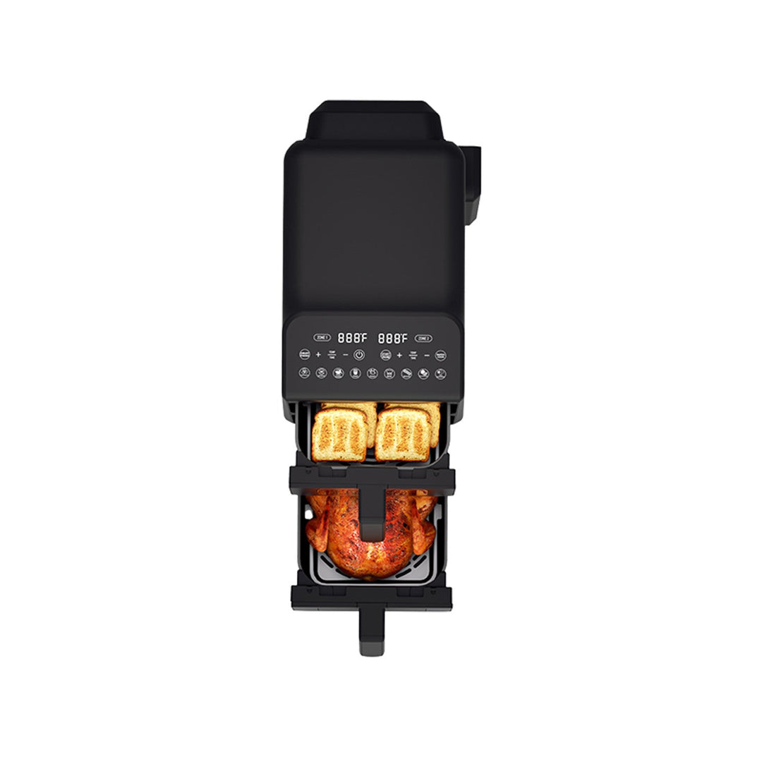 LAFE friteza bez ulja, zračna friteza, 2 komore, 5 L, 2460 W snage, LCD zaslon, Dual Fry