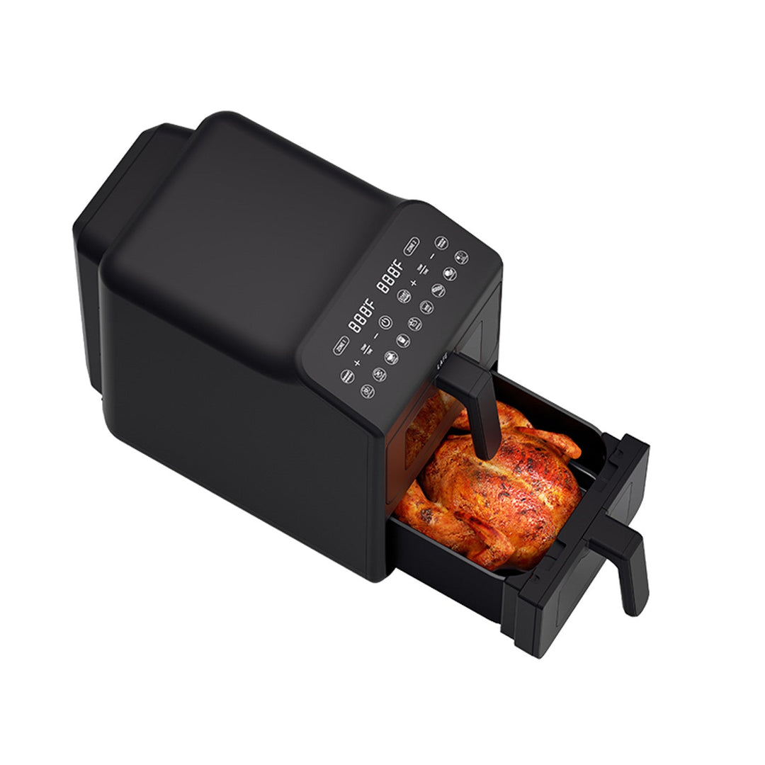 LAFE friteza bez ulja, zračna friteza, 2 komore, 5 L, 2460 W snage, LCD zaslon, Dual Fry