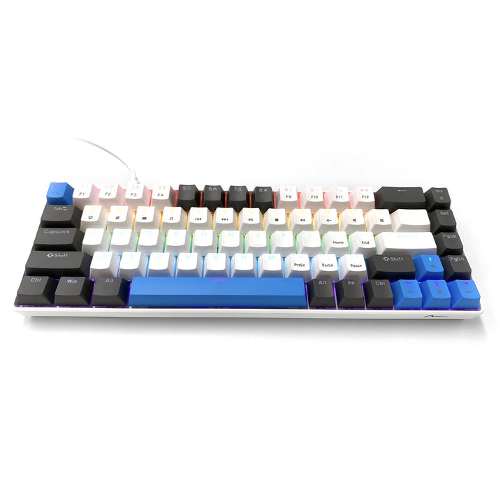 RED CORE MX60 - Kratka mehanička gaming tipkovnica od 60 %, tihi RED mehanički prekidači, boje pozadinsko osvjetljenje, 68 tipki, USB-C. Boja: bijela/plava. Mediatech