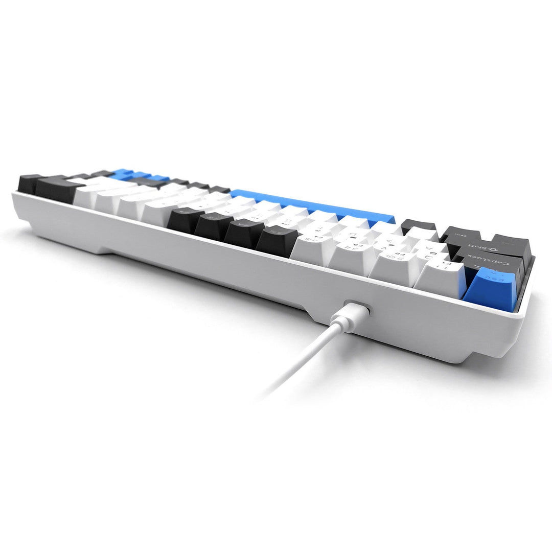 RED CORE MX60 - Kratka mehanička gaming tipkovnica od 60 %, tihi RED mehanički prekidači, boje pozadinsko osvjetljenje, 68 tipki, USB-C. Boja: bijela/plava. Mediatech