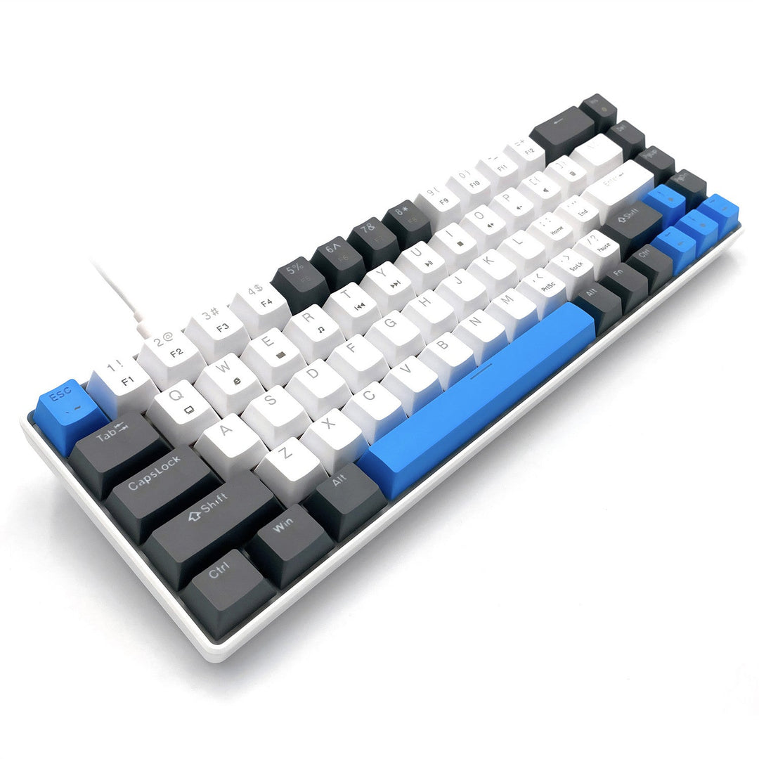 RED CORE MX60 - Kratka mehanička gaming tipkovnica od 60 %, tihi RED mehanički prekidači, boje pozadinsko osvjetljenje, 68 tipki, USB-C. Boja: bijela/plava. Mediatech