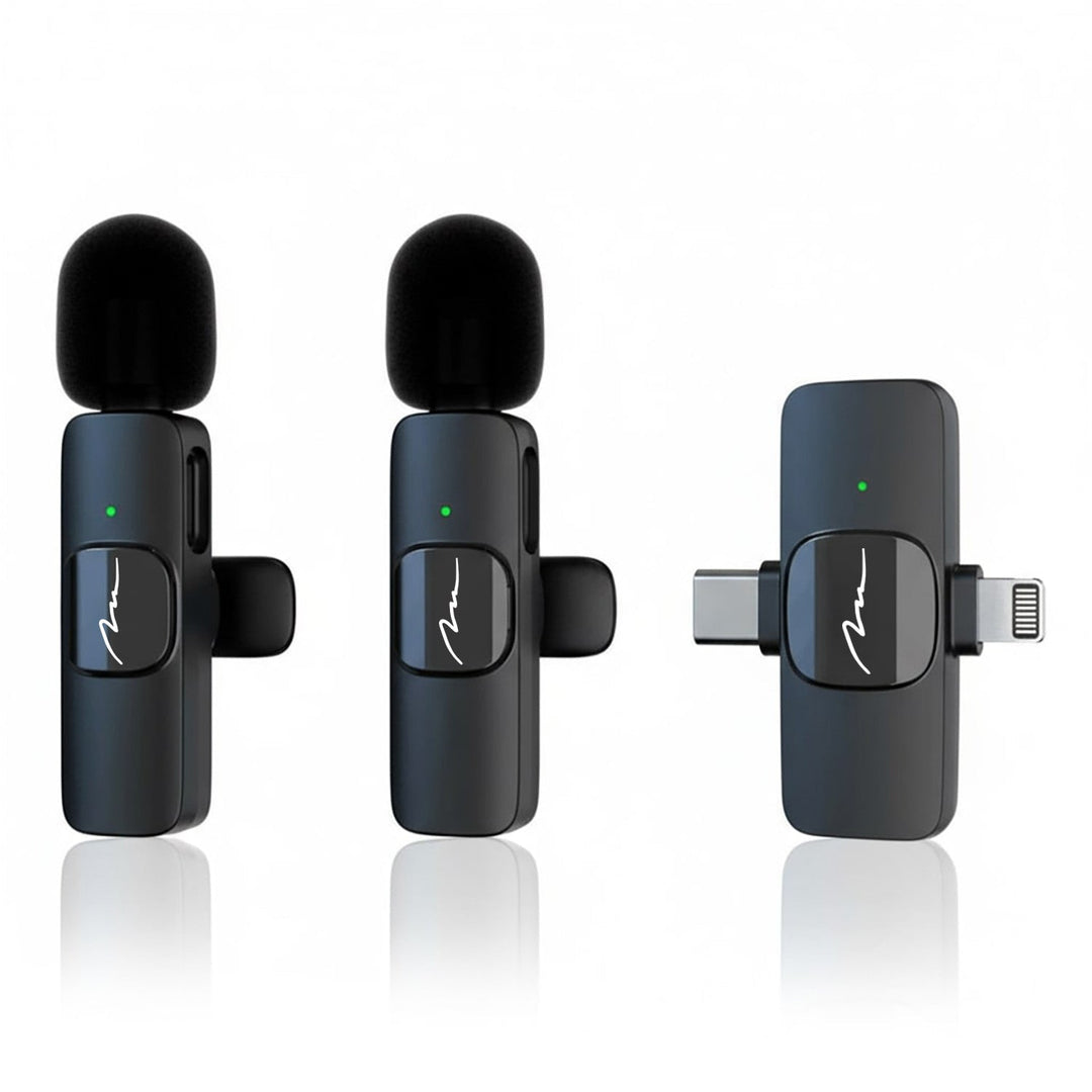MICRO-MIC DUO – 2x bežični mikrofon za rever (set), na kopču, za iOS i Android (OTG), mini, superosjetljiv. USB-C i LIGHTNING, Mediatech