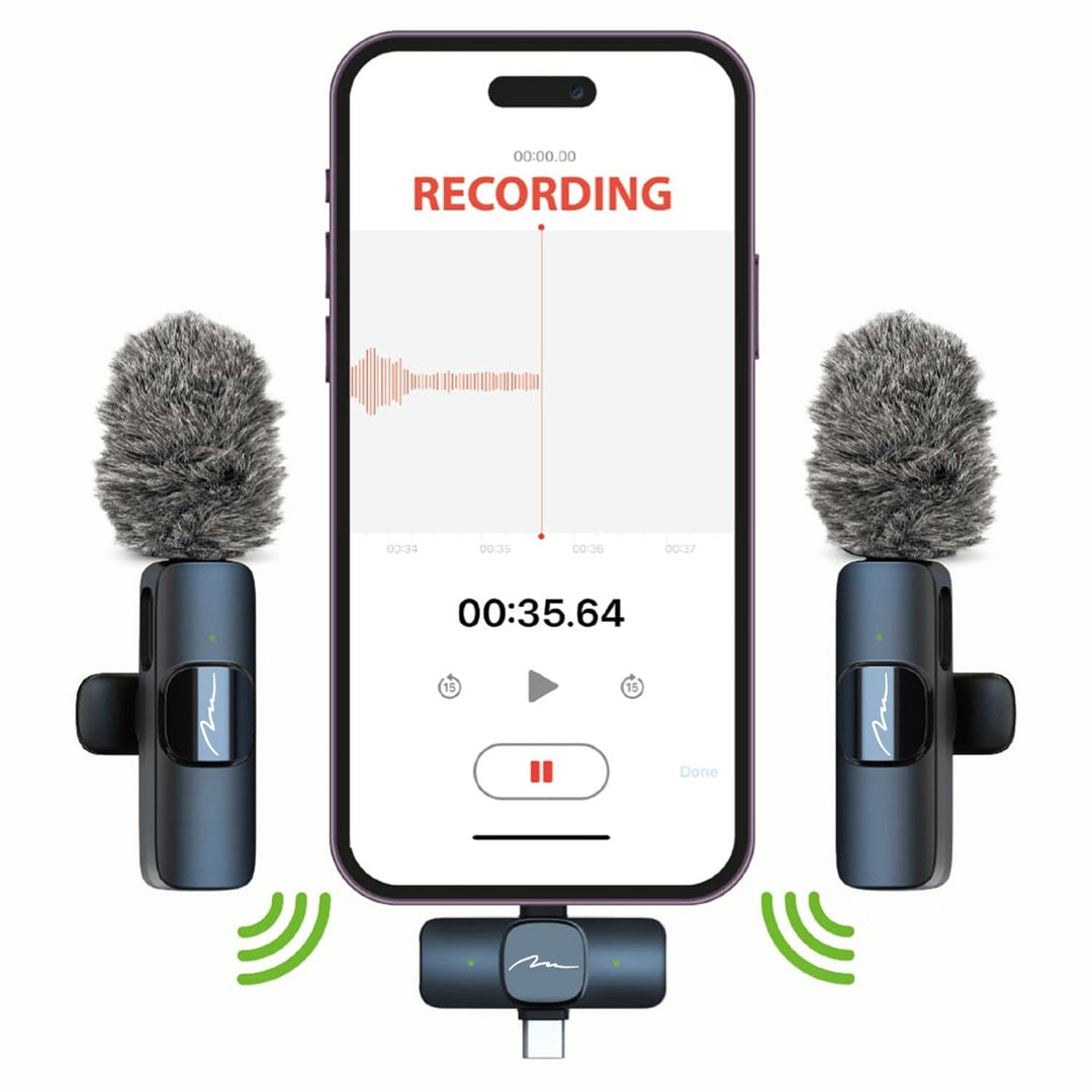 MICRO-MIC DUO – 2x bežični mikrofon za rever (set), na kopču, za iOS i Android (OTG), mini, superosjetljiv. USB-C i LIGHTNING, Mediatech
