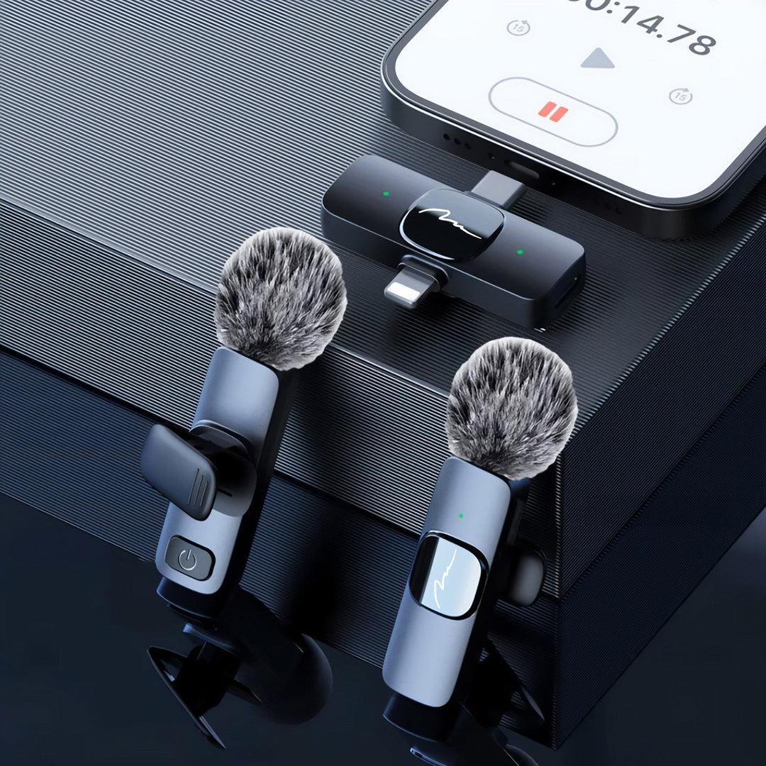 MICRO-MIC DUO – 2x bežični mikrofon za rever (set), na kopču, za iOS i Android (OTG), mini, superosjetljiv. USB-C i LIGHTNING, Mediatech