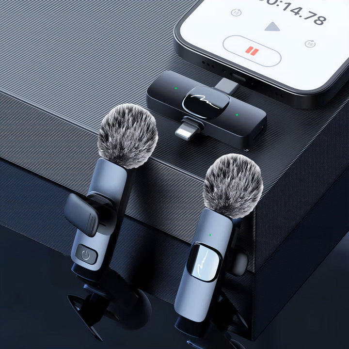 MICRO-MIC DUO – 2x bežični mikrofon za rever (set), na kopču, za iOS i Android (OTG), mini, superosjetljiv. USB-C i LIGHTNING, Mediatech