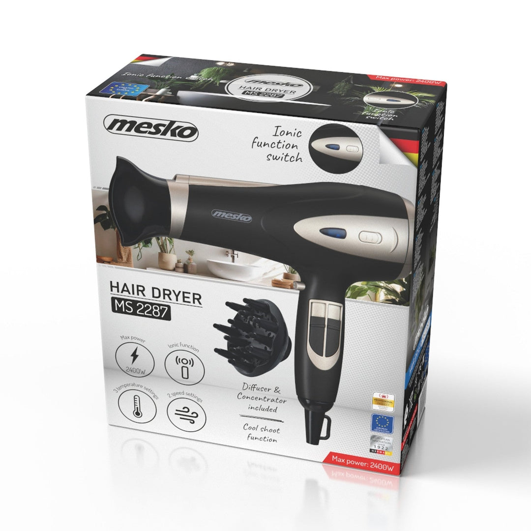 Mesko fen za kosu, funkcija ionizacije, difuzor, snaga 2200 W, crna, MS 2287