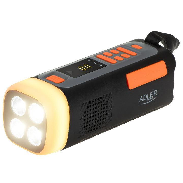 Adler radio za hitne slučajeve sa solarnim panelom, ručnom kurblom i power bankom, Bluetooth 5.0, 4W LED lampa, 4500 mAh, AD 1920