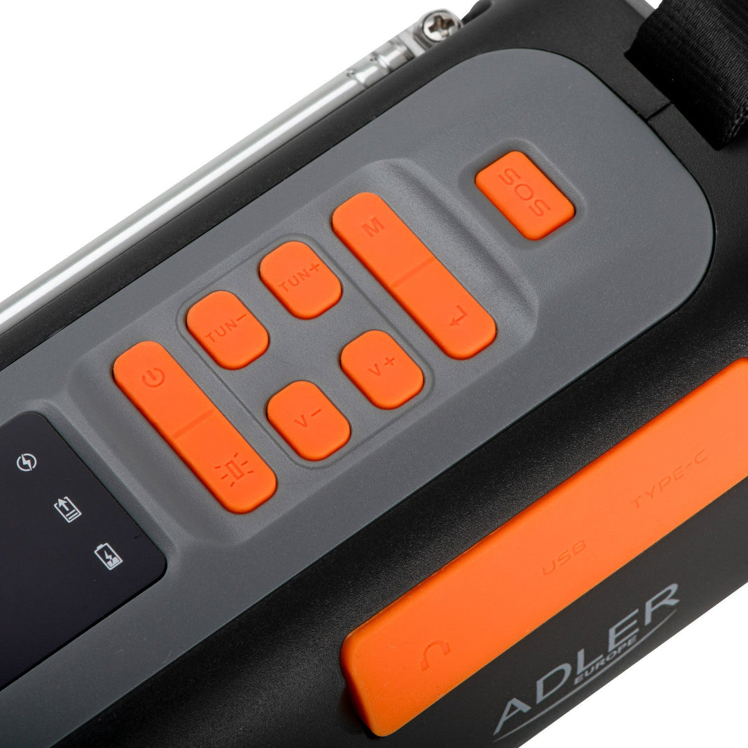 Adler radio za hitne slučajeve sa solarnim panelom, ručnom kurblom i power bankom, Bluetooth 5.0, 4W LED lampa, 4500 mAh, AD 1920