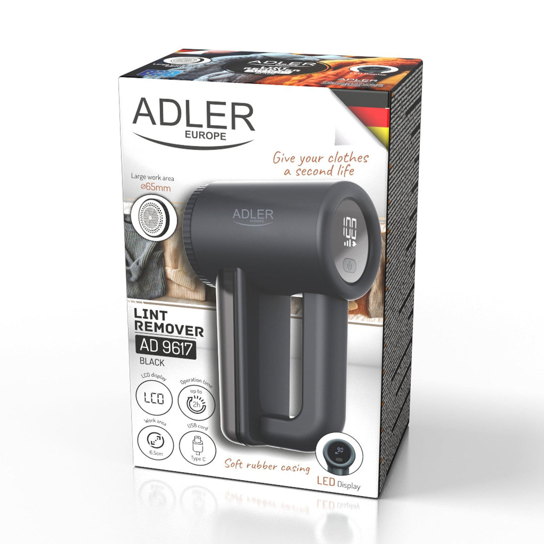Adler uređaj za skidanje dlačica s tkanine, LCD zaslon, 3 brzine rada, crna, AD 9617 crna