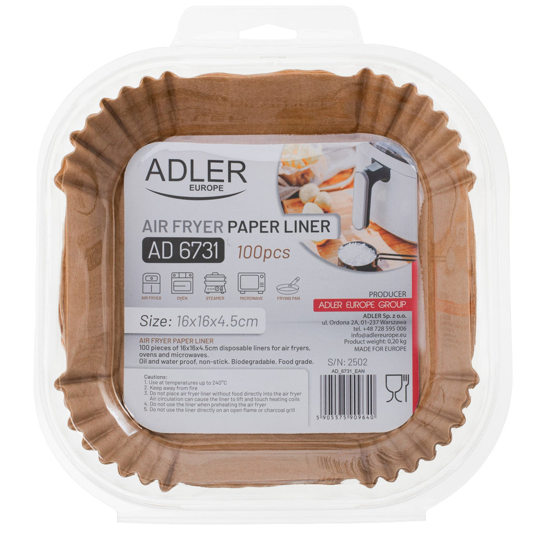 Papirnati umeci za friteze, zračne friteze, Adler, 16 cm, do 240 °C, biorazgradivi, 100 komada, AD 6731