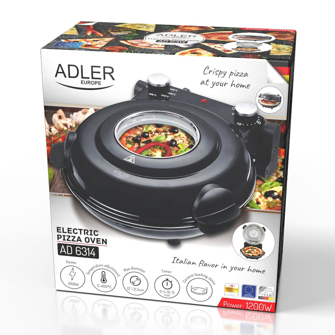 Adler pizza peć, kontrola temperature do 400 °C, keramička pločica, dva grijaća elementa, AD 6314