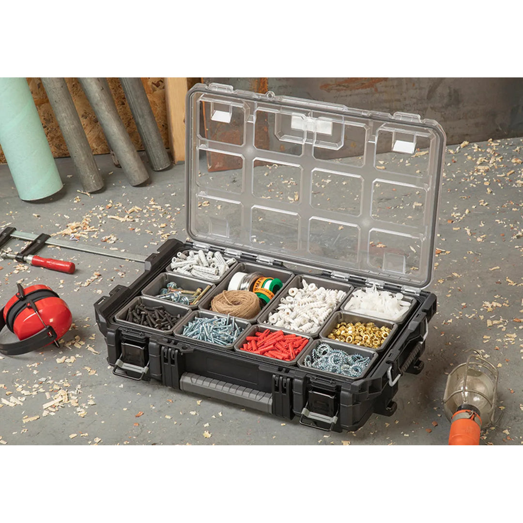 Keter ROC Pro Gear 1.0 organizator alata, kapacitet preko 13 litara, prozirni i izdržljivi poklopac, brtva otporna na prašinu i vodu, metalne kopče, 257190