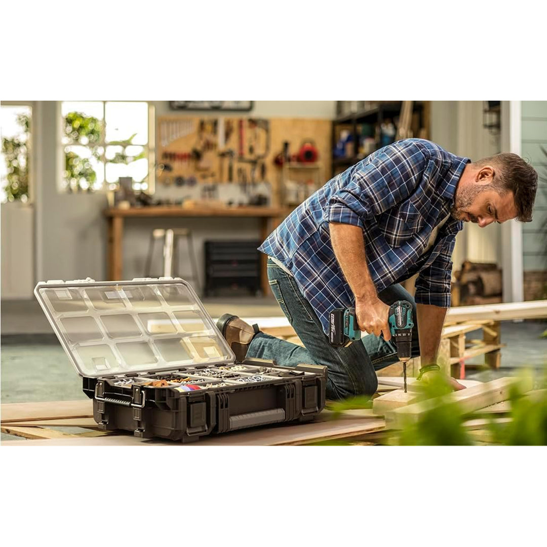 Keter ROC Pro Gear 1.0 organizator alata, kapacitet preko 13 litara, prozirni i izdržljivi poklopac, brtva otporna na prašinu i vodu, metalne kopče, 257190