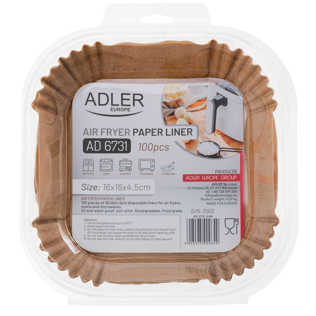 Papirnati umeci za friteze, zračne friteze, Adler, 16 cm, do 240 °C, biorazgradivi, 500 komada, AD 6731