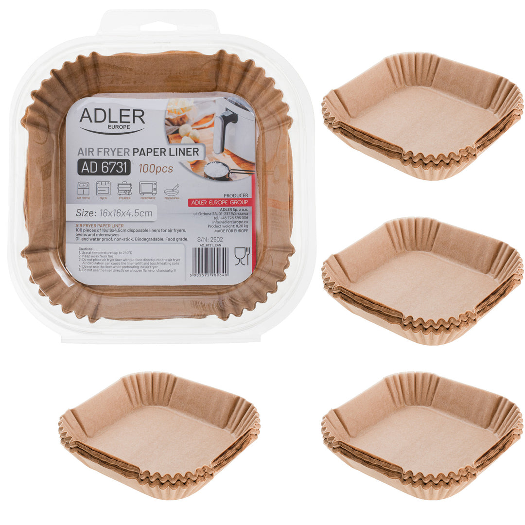 Papirnati umeci za friteze, zračne friteze, Adler, 16 cm, do 240 °C, biorazgradivi, 500 komada, AD 6731