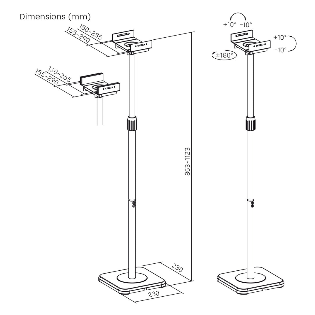 Set Maclean stalaka za podne zvučnike, univerzalne, s vertikalnom i horizontalnom regulacijom +10°–10°, max. 5 kg, MC-916