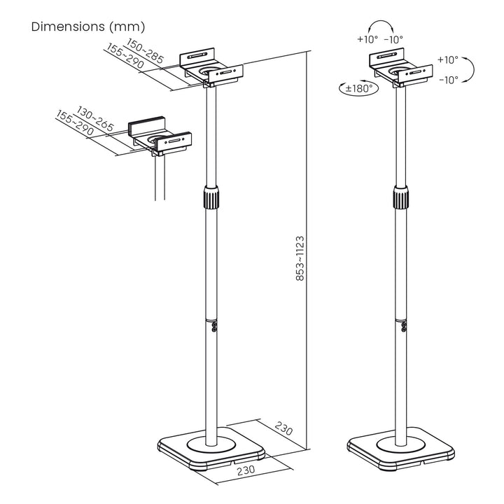 Set Maclean stalaka za podne zvučnike, univerzalne, s vertikalnom i horizontalnom regulacijom +10°–10°, max. 5 kg, MC-916