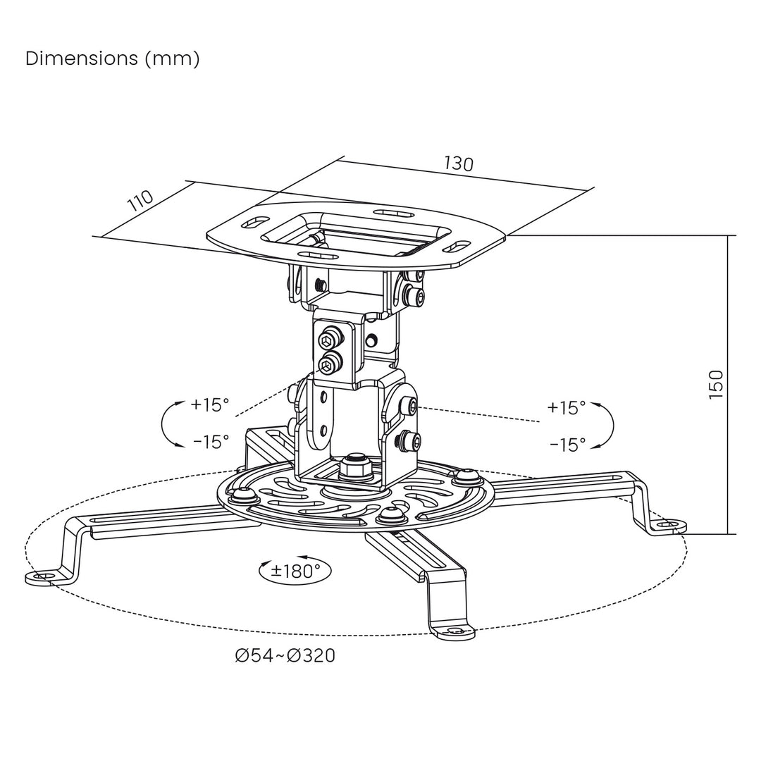 Maclean stropni nosač za projektore, 54–320 mm, do 13,5 kg, rotacija 360°, MC-200 B