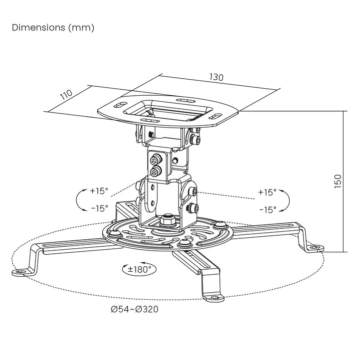 Maclean stropni nosač za projektore, 54–320 mm, do 13,5 kg, rotacija 360°, MC-200 W