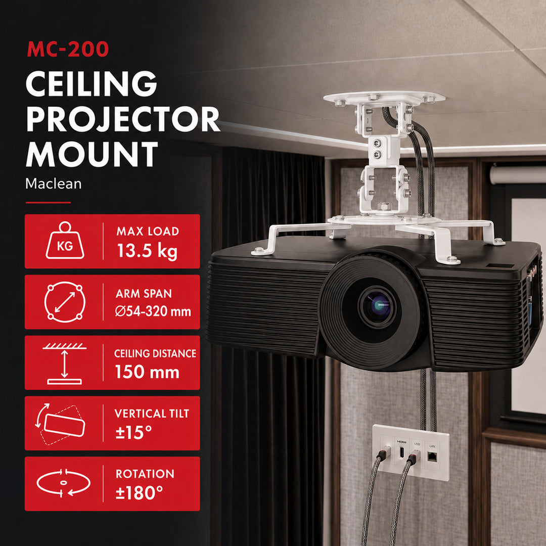 Maclean stropni nosač za projektore, 54–320 mm, do 13,5 kg, rotacija 360°, MC-200 W