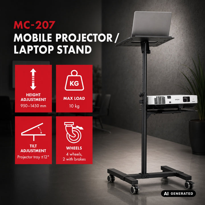 Maclean podesivi čelični stalak za projektor/laptop, max. 10 kg, MC-207