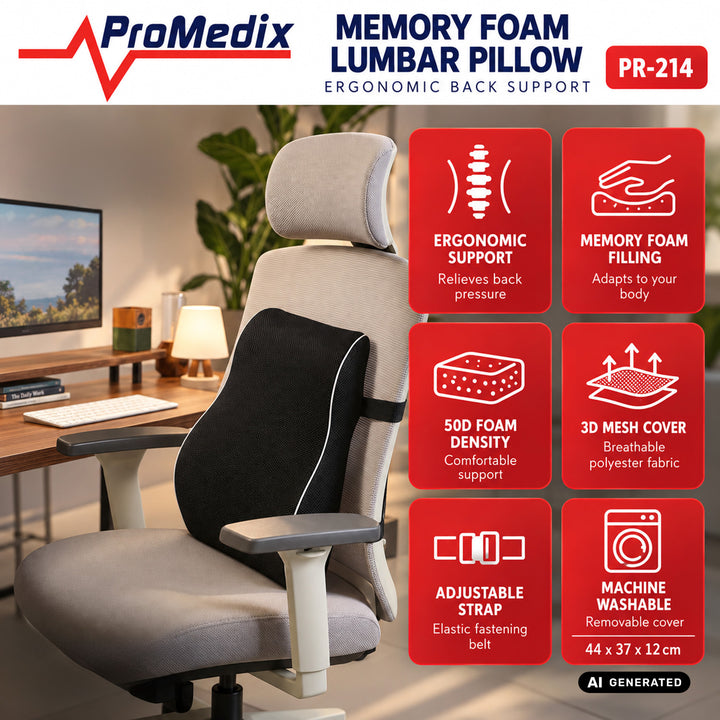 Promedix jastuk za donji dio leđa od memorijske pjene, 44x37x12 cm, gustoća pjene: 50D, PR-214