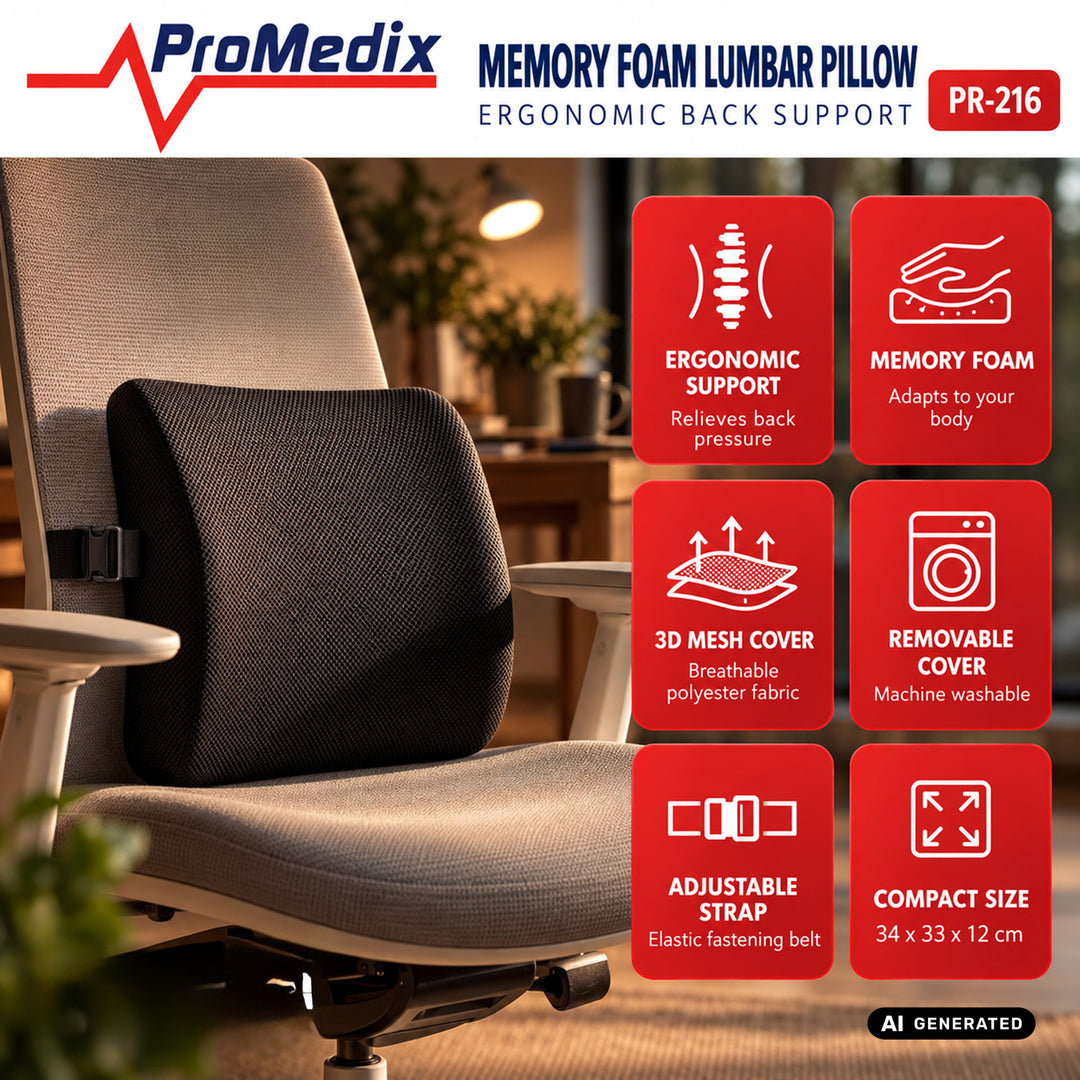 Promedix jastuk za donji dio leđa od memorijske pjene, 34x33x12 cm, gustoća pjene: 50D, PR-216