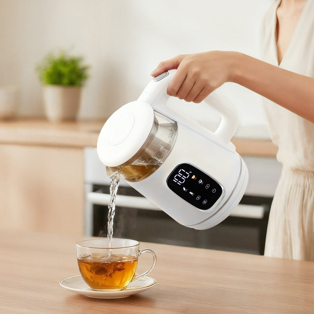 1,7 l staklena električna kuhalo za vodu s kontrolom temperature, LED, 40–100 °C, Adler AD 1305 WS bijelo