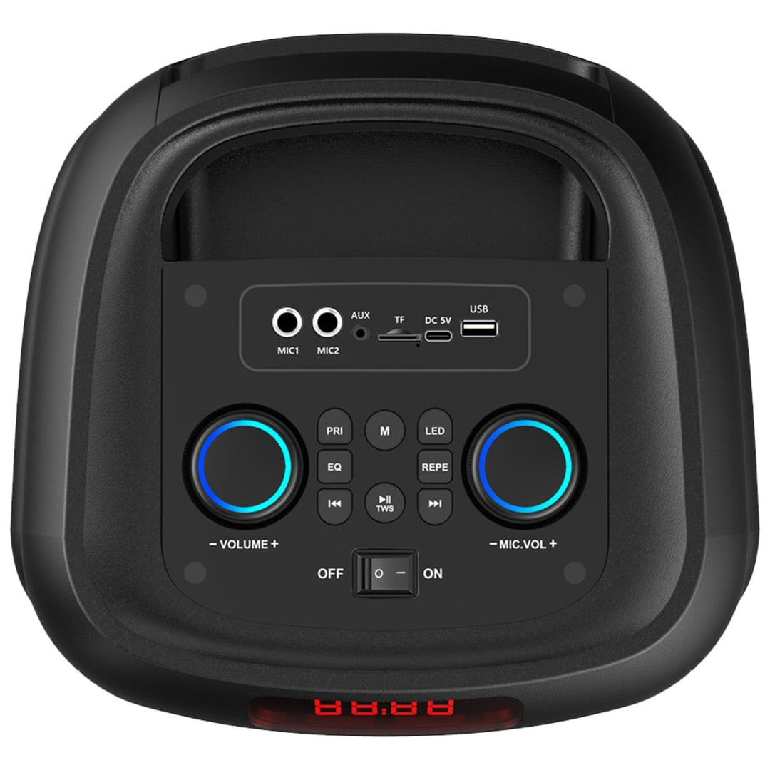 Veliki Bluetooth zvučnik, 120 W RMS/1400 W PMPO, dva 8-inčna zvučnika, ekvalizator, karaoke funkcija, MP3/microSD kartice, USB, AUX, BT 5.3+EDR, zaslon, LED, ugrađena baterija, daljinski upravljač, MT3185