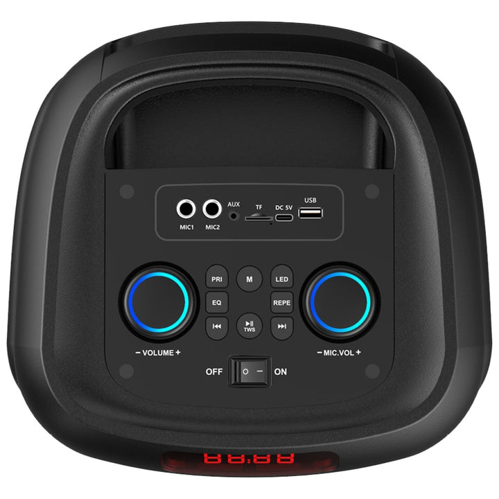 Veliki Bluetooth zvučnik, 120 W RMS/1400 W PMPO, dva 8-inčna zvučnika, ekvalizator, karaoke funkcija, MP3/microSD kartice, USB, AUX, BT 5.3+EDR, zaslon, LED, ugrađena baterija, daljinski upravljač, MT3185