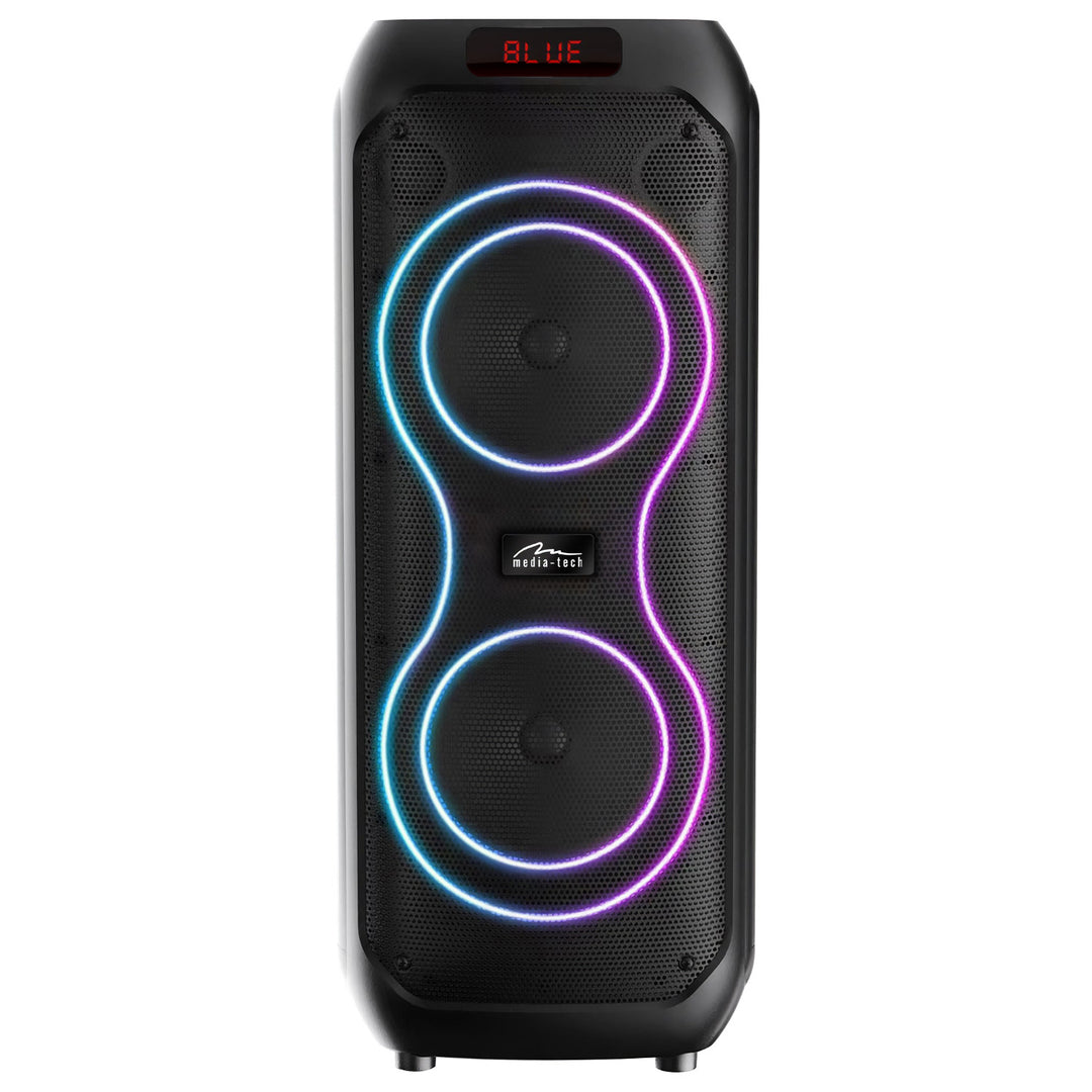 Veliki Bluetooth zvučnik, 120 W RMS/1400 W PMPO, dva 8-inčna zvučnika, ekvalizator, karaoke funkcija, MP3/microSD kartice, USB, AUX, BT 5.3+EDR, zaslon, LED, ugrađena baterija, daljinski upravljač, MT3185