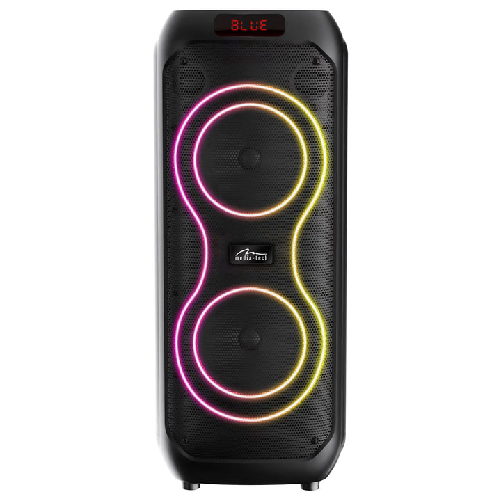 Veliki Bluetooth zvučnik, 120 W RMS/1400 W PMPO, dva 8-inčna zvučnika, ekvalizator, karaoke funkcija, MP3/microSD kartice, USB, AUX, BT 5.3+EDR, zaslon, LED, ugrađena baterija, daljinski upravljač, MT3185