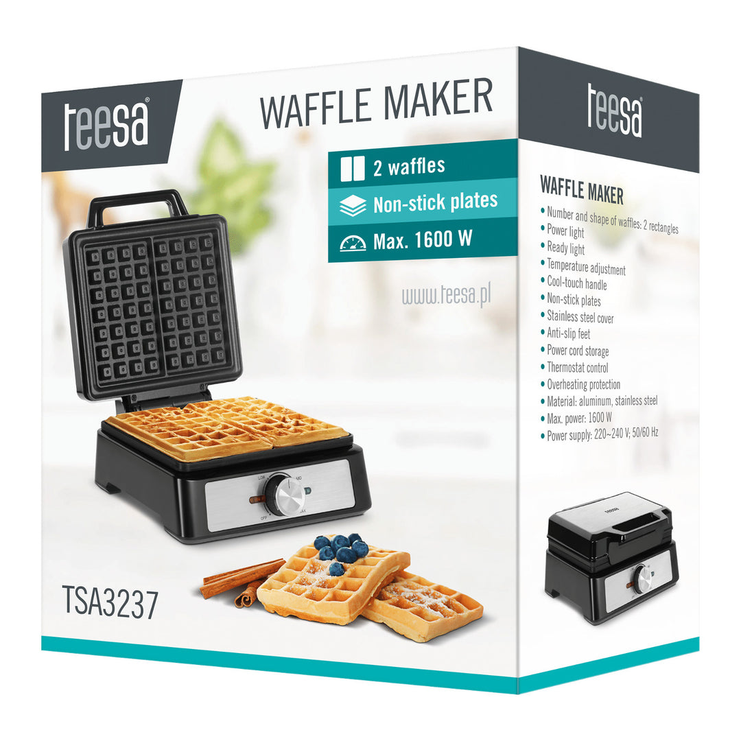 Teesa aparat za vafle, za 2 vafla, snaga 1600 W, podešavanje snage, TSA3237