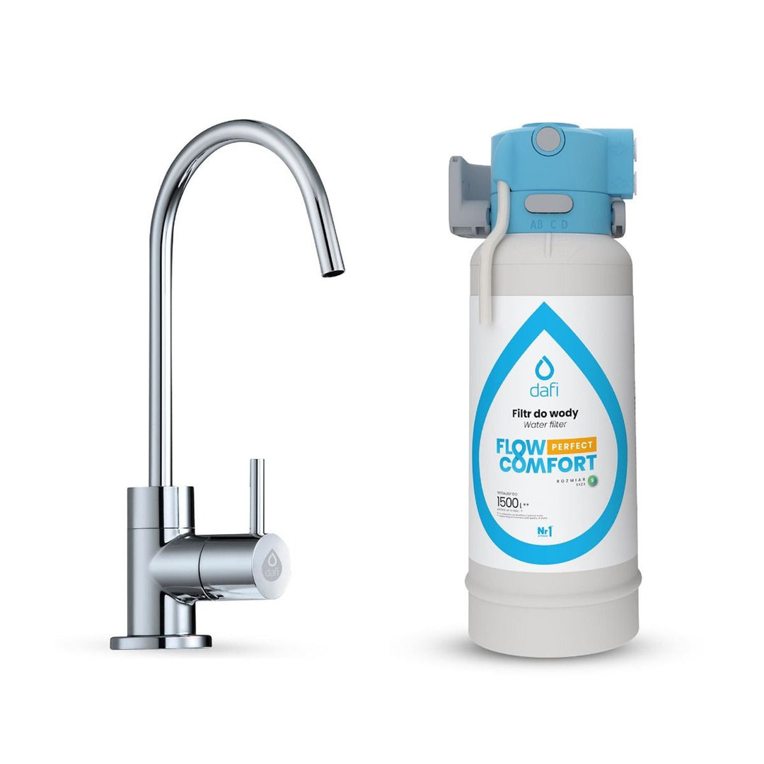 Dafi Flow Comfort Perfect sustav filtracije, uključujući slavinu za filtriranu vodu, protok filtra do 4,3 l/min, kromirana završna obrada, F.FR.FIL.POD.Z.REG.BAT.1.DR