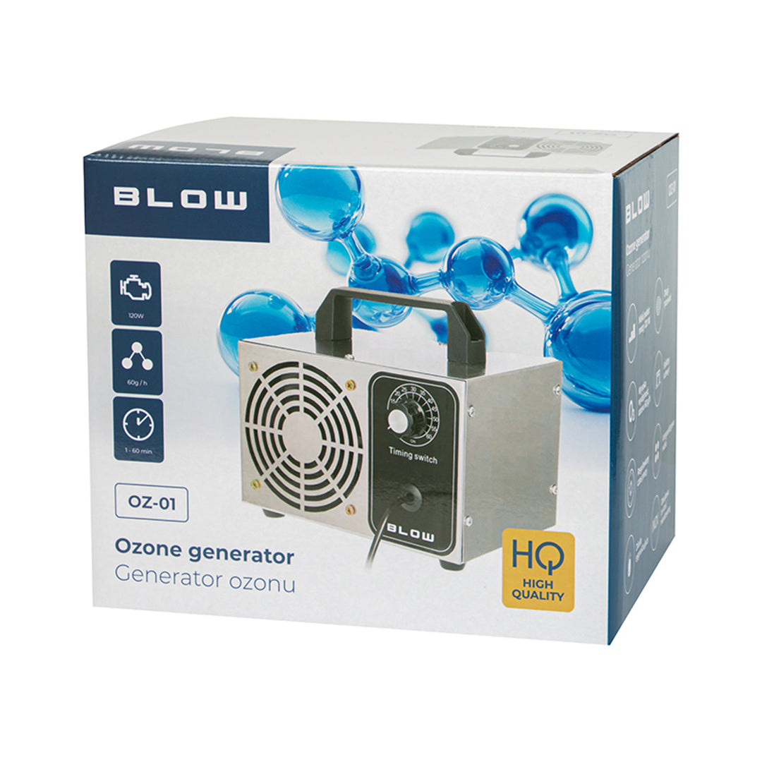 Generator ozona Blow, kapacitet 60.000 mg/h, snaga 120 W, niska potrošnja energije, dugi kabel, podesivo vrijeme rada, 4 ozonizacijske ploče, 67-300
