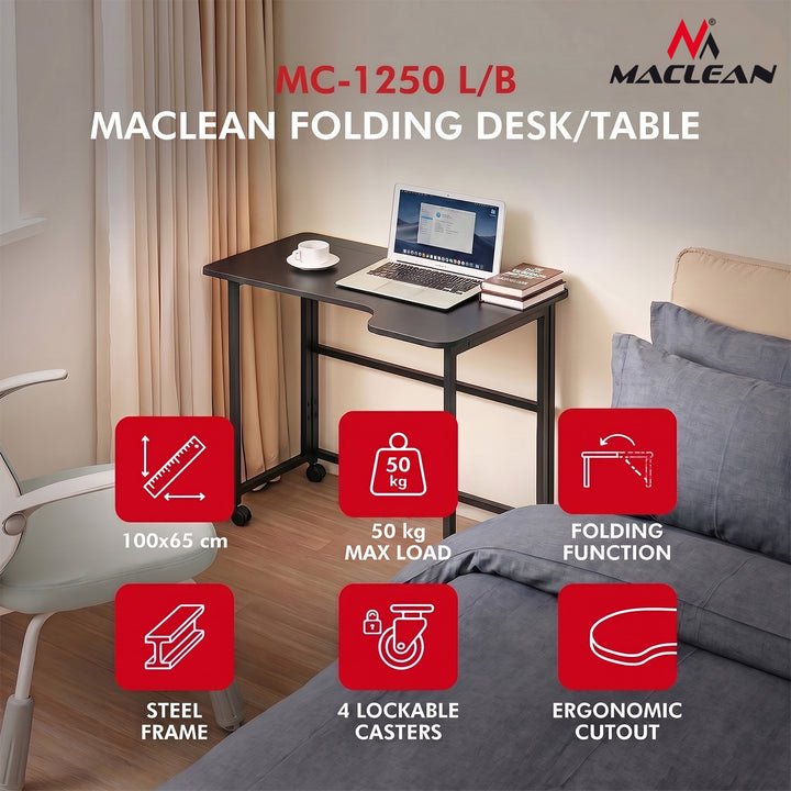 Sklopivi stol MacLean, crni, mobilni, 100x65 cm, max. 50 kg, L-oblik, MC-1250 L/B