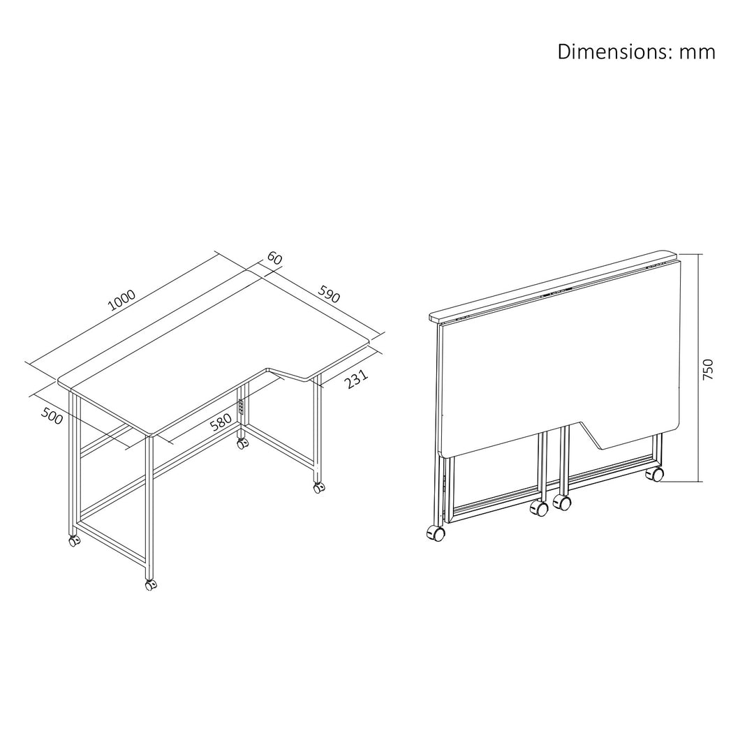 Sklopivi stol Maclean, bijeli, mobilni, 100x65 cm, max. 50 kg, L-oblik, MC-1250 L/W